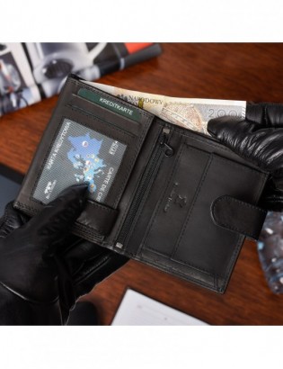 Zestaw męski skórzany portfel pionowy rękawiczki czarne Beltimore T91 - zdjęcie 6