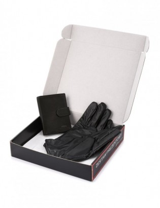 Zestaw męski skórzany portfel pionowy rękawiczki czarne Beltimore T82 - zdjęcie 5