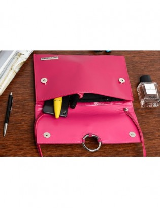 Różowa oryginalna damska torebka kopertówka na pasku usztywniana W63 - zdjęcie 5