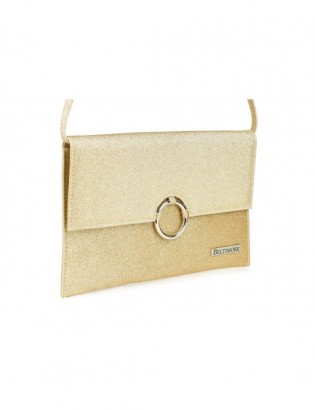 Złota brokatowa oryginalna damska torebka kopertówka na pasku usztywniana W63 - zdjęcie 1