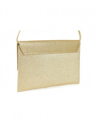 Złota brokatowa oryginalna damska torebka kopertówka na pasku usztywniana W63 - zdjęcie 3