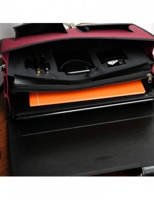 Beltimore luksusowa męska aktówka teczka torba duża na laptopa bordowa I36 - zdjęcie 4