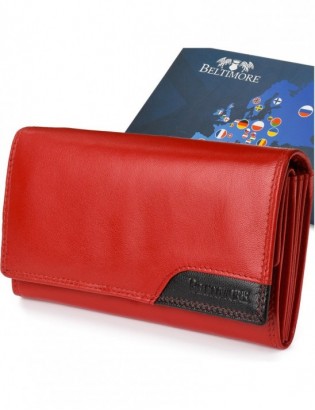 Damski skórzany portfel duży na bigiel poziomy retro RFiD czerwony BELTIMORE 043 - zdjęcie 1