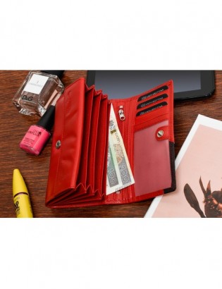 Damski skórzany portfel duży na bigiel poziomy retro RFiD czerwony BELTIMORE 043 - zdjęcie 2