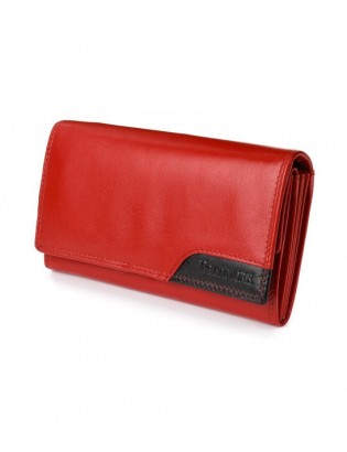 Damski skórzany portfel duży na bigiel poziomy retro RFiD czerwony BELTIMORE 043 - zdjęcie 3