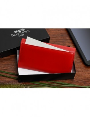 Damski skórzany portfel duży na bigiel poziomy retro RFiD czerwony BELTIMORE 043 - zdjęcie 5