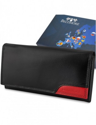 Damski skórzany portfel duży poziomy retro RFiD czarny BELTIMORE 040 - zdjęcie 1