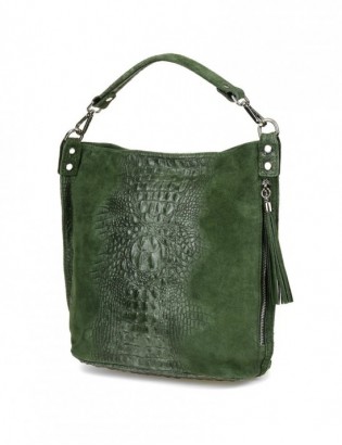 Ciemno zielona torebka skórzana zamszowa shopper W10 - zdjęcie 1
