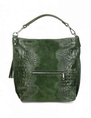 Ciemno zielona torebka skórzana zamszowa shopper W10 - zdjęcie 4