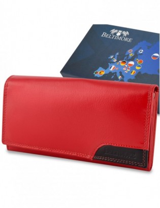Damski skórzany portfel duży poziomy retro RFiD czerwony BELTIMORE 040 - zdjęcie 1