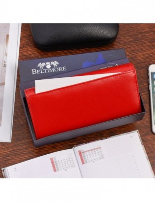 Damski skórzany portfel duży poziomy retro RFiD czerwony BELTIMORE 040 - zdjęcie 3