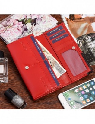 Damski skórzany portfel duży poziomy retro RFiD czerwony BELTIMORE 040 - zdjęcie 4