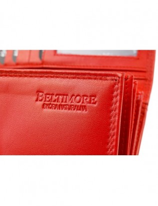 Damski skórzany portfel duży poziomy retro RFiD czerwony BELTIMORE 040 - zdjęcie 7