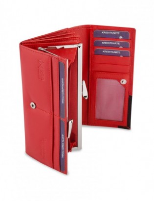 Damski skórzany portfel duży poziomy retro RFiD czerwony BELTIMORE 040 - zdjęcie 9