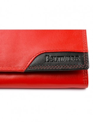 Damski skórzany portfel duży poziomy retro RFiD czerwony BELTIMORE 040 - zdjęcie 12