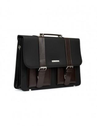 Beltimore luksusowa męska aktówka teczka torba duża na laptopa czarno-brązowa I36 - zdjęcie 1