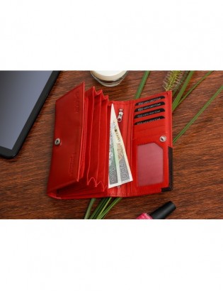 Damski skórzany portfel duży poziomy na suwak RFiD czerwony BELTIMORE 042 - zdjęcie 2