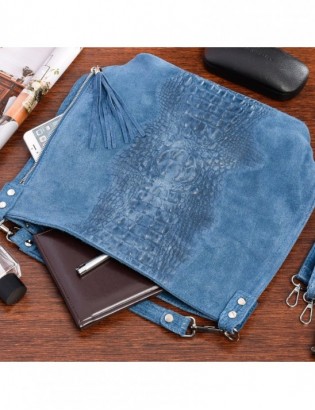 Jeansowa torebka skórzana zamszowa shopper W10 - zdjęcie 5