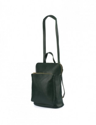 Skórzany plecak damski torba 2w1 elegancki A4 włoski pojemny ciemno-zielony Vera Pelle S40 - zdjęcie 1