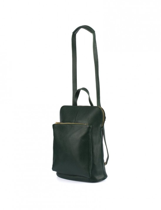 Skórzany plecak damski torba 2w1 elegancki A4 włoski pojemny ciemno-zielony Vera Pelle S40