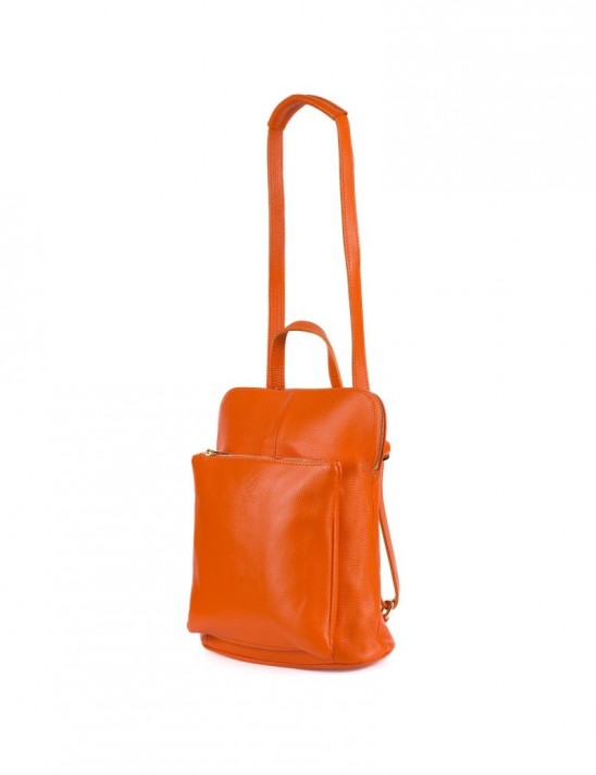 Skórzany plecak damski torba 2w1 elegancki A4 włoski pojemny pomarańczowy Vera Pelle S40