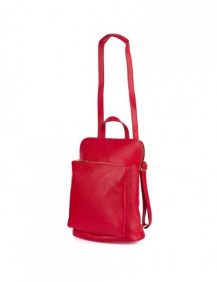 Skórzany plecak damski torba 2w1 elegancki A4 włoski pojemny czerwony Vera Pelle S40