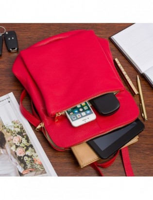 Skórzany plecak damski torba 2w1 elegancki A4 włoski pojemny czerwony Vera Pelle S40 - zdjęcie 2