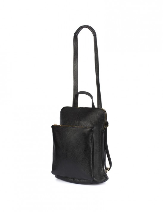 Skórzany plecak damski torba 2w1 elegancki A4 włoski pojemny czarny Vera Pelle S40