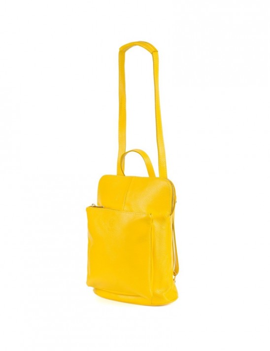Skórzany plecak damski torba 2w1 elegancki A4 włoski pojemny żółty Vera Pelle S40