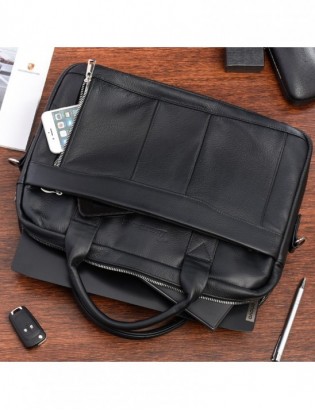Skórzana torba na laptop duża męska pojemna premium Beltimore czarna J13 - zdjęcie 2