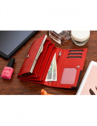 Damski skórzany portfel duży poziomy z biglem RFiD czerwony BELTIMORE 038 - zdjęcie 2