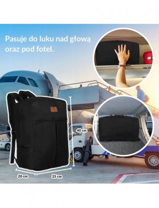 Plecak podróżny lekki bagaż podręczny unisex kabinówka samolotowy czarny Peterson GBP10 - zdjęcie 2