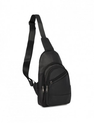 Saszetka nerka przez ramię crossbody męska modna torba dwukomorowa skóra naturalna F02black - zdjęcie 3