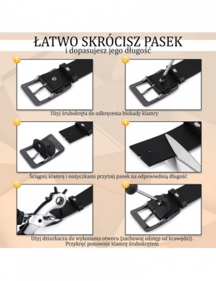 Skórzany pasek damski do spodni sukienki skóra croco granatowy 3 cm Beltimore E56 - zdjęcie 12