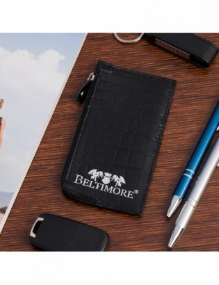 Etui na dokumenty karty czarne skórzane skóra croco slim Beltimore J06 - zdjęcie 2