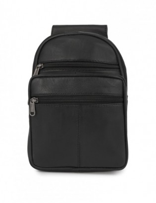 Saszetka nerka przez ramię crossbody męska modna torba dwukomorowa skóra naturalna czarna F06 - zdjęcie 1