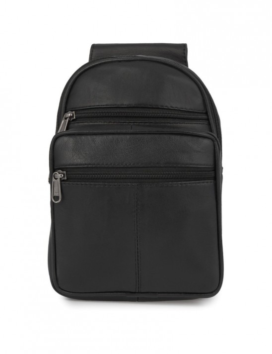 Saszetka nerka przez ramię crossbody męska modna torba dwukomorowa skóra naturalna czarna F06