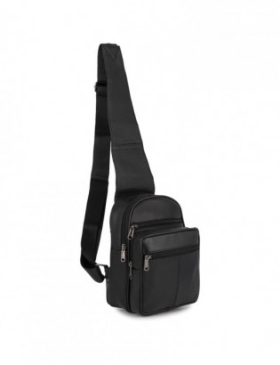Saszetka nerka przez ramię crossbody męska modna torba dwukomorowa skóra naturalna czarna F06 - zdjęcie 4