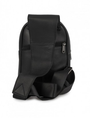 Saszetka nerka przez ramię crossbody męska modna torba dwukomorowa skóra naturalna czarna F06 - zdjęcie 6