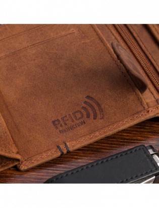 Portfel skórzany męski pionowy klasyczny brązowy RFiD Beltimore D38 - zdjęcie 7