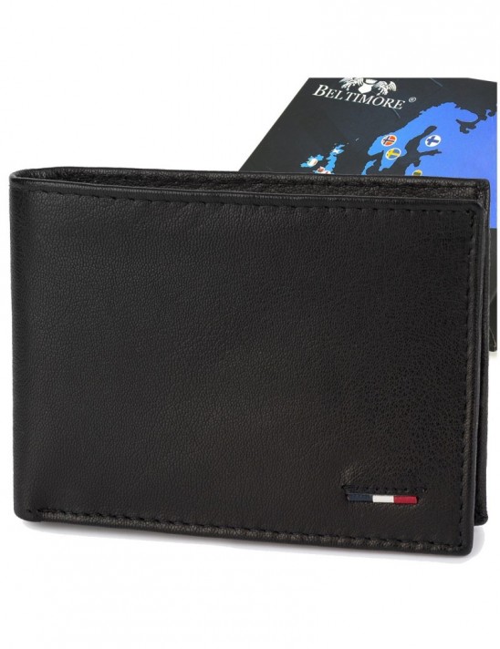 Portfel skórzany męski mały poziomy z flagą czarny RFiD Beltimore D54