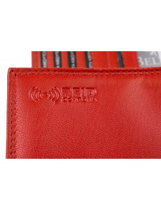 Damski skórzany portfel duży poziomy na suwak RFiD czerwony BELTIMORE 042 - zdjęcie 8