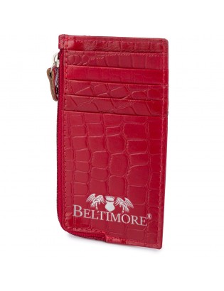 Etui na dokumenty karty czerwone skórzane skóra croco slim Beltimore J06 - zdjęcie 1