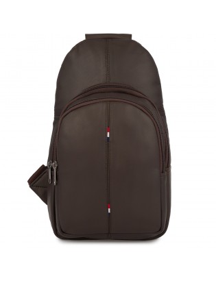 Saszetka nerka przez ramię crossbody męska modna torba dwukomorowa skóra naturalna brązowa F01 - zdjęcie 3