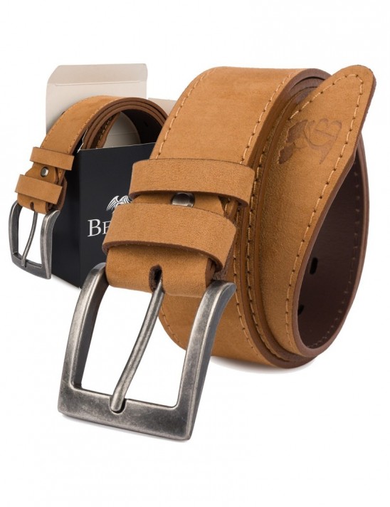 Pasek męski skórzany zamszowy skóra naturalna camel Beltimore W47