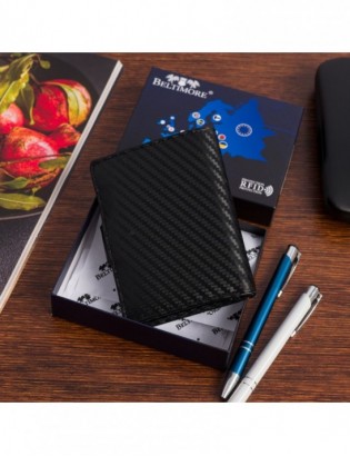 Męski portfel skórzany pionowy klasyczny RFiD duży czarny carbon premium Beltimore P04 - zdjęcie 5