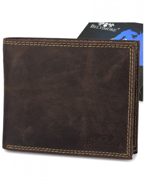 Portfel skórzany męski vintage poziomy klasyczny brązowy RFiD Beltimore S51