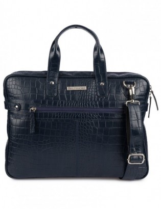 Torba skórzana elegancka croco laptop 15"6 aktówka granatowa A4 S17 - zdjęcie 1
