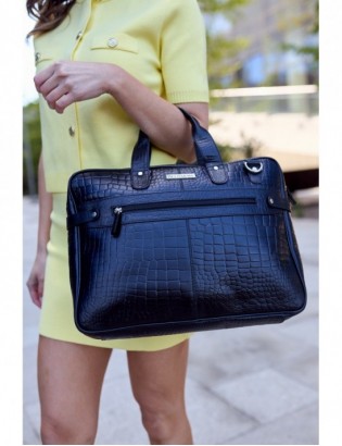 Torba skórzana elegancka croco laptop 15"6 aktówka granatowa A4 S17 - zdjęcie 4