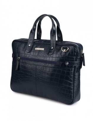 Torba skórzana elegancka croco laptop 15"6 aktówka granatowa A4 S17 - zdjęcie 5